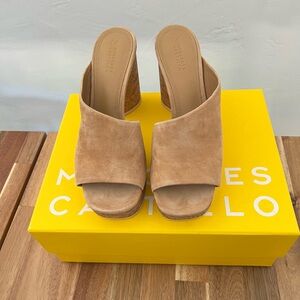 Mercedes Castillo Cork Platform Nude Suede Heels